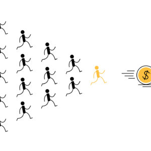 Ponzi pyramid scheme. People running for money. Vector illustration isolated on white background.